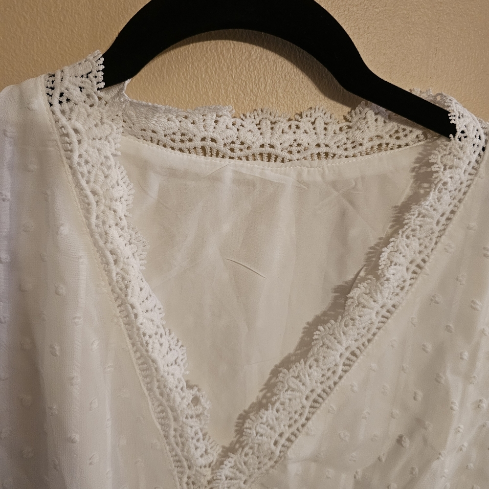 White Lace Swiss Dot Cottagecore Medium Blouse - Picture 6 of 7